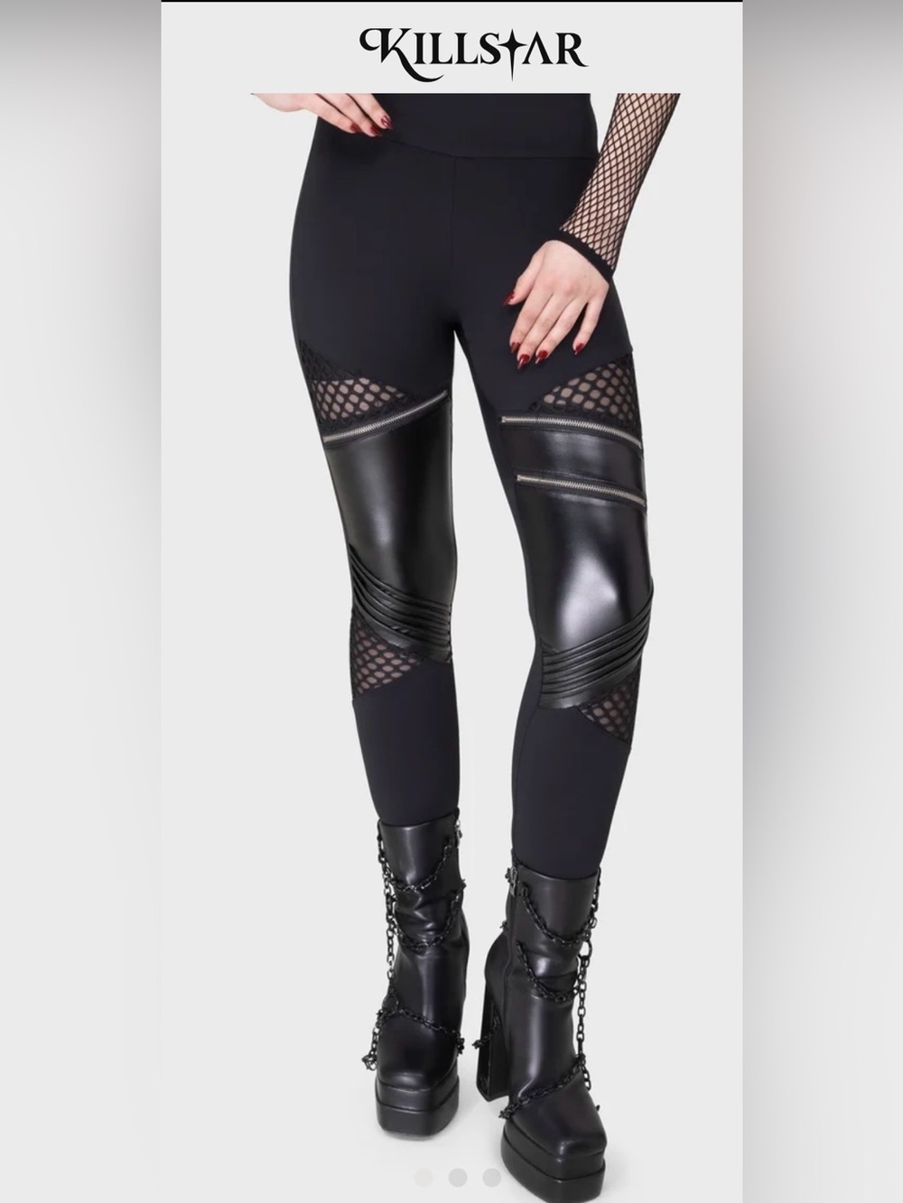Killst⚡️r Black Faux Leather & Mesh Moto Leggings Goth / Punk medium